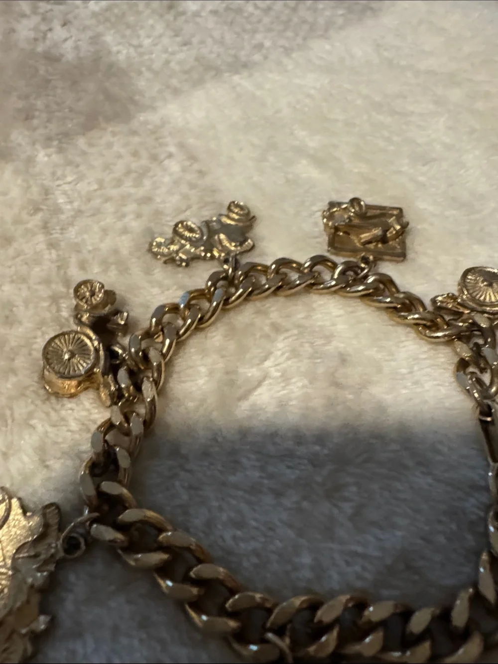 Vintage Gold Charm Bracelet with Car & Carriage Charms